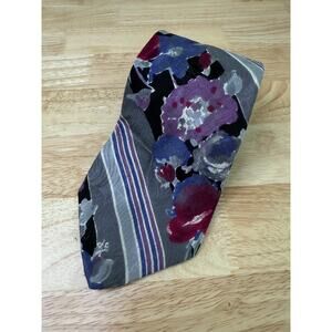 Marc Lewis Italy Men's Silk Neck Tie Purple Pink Silver Floral Abstract JL